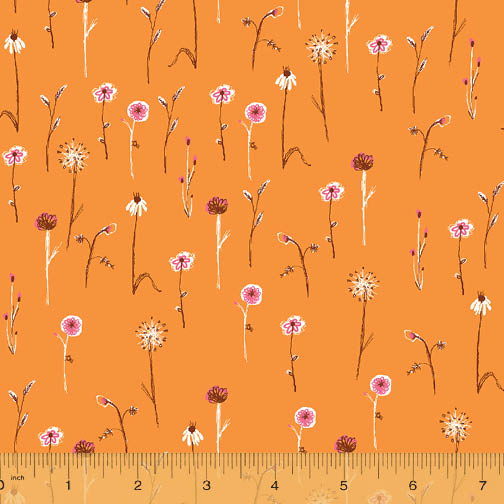 Far Far Away 3, Wildflowers in Orange, by Heather Ross for Windham Fabrics, per half-yard