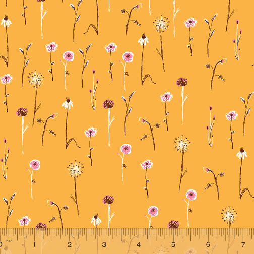 Far Far Away 3, Wildflowers in Marigold, by Heather Ross for Windham Fabrics, per half-yard