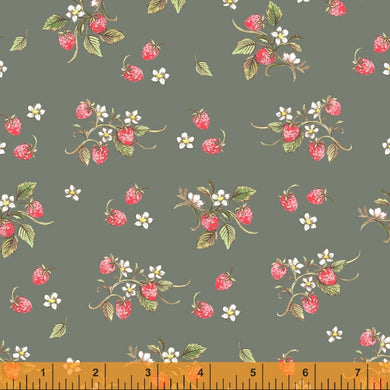 *Closeout Sale* Farm Meadow, Strawberries in Slate Green, per half-yard