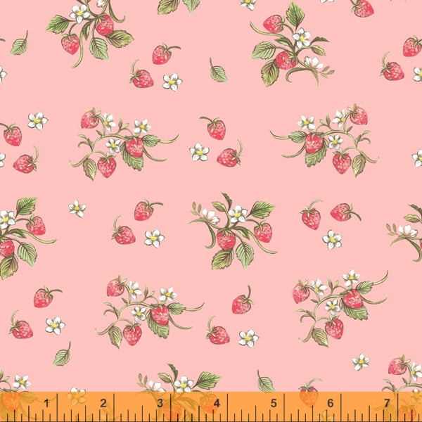 Farm Meadow, Strawberries in Pink, per half-yard