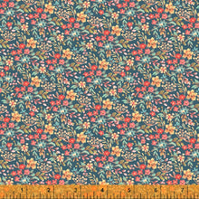 Load image into Gallery viewer, Farm Meadow, Tiny Florals in Dark Teal, per half-yard