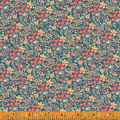 *Closeout Sale* Farm Meadow, Tiny Florals in Dark Teal, per half-yard