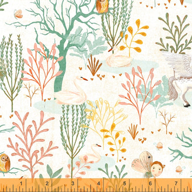 Forest Fairies, Fairy Forest in White, per half-yard