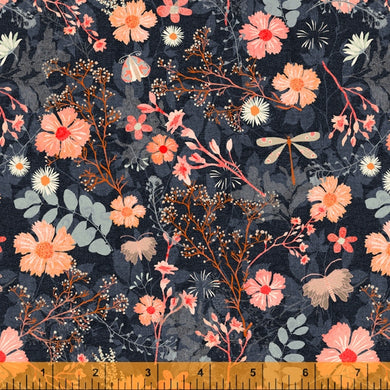 Forest Fairies, Flower Field in Midnight, per half-yard