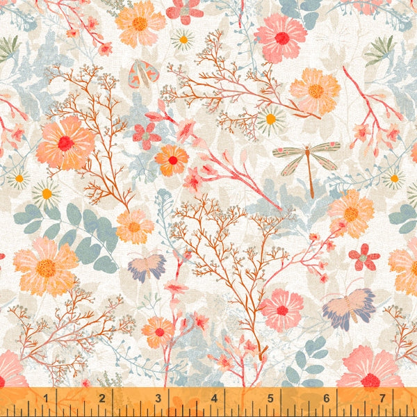 Forest Fairies, Flower Field in White, per half-yard