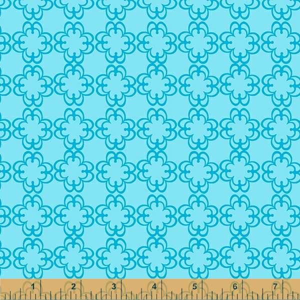 Darling by Denyse Schmidt, Floral Grid in Blue, per half-yard