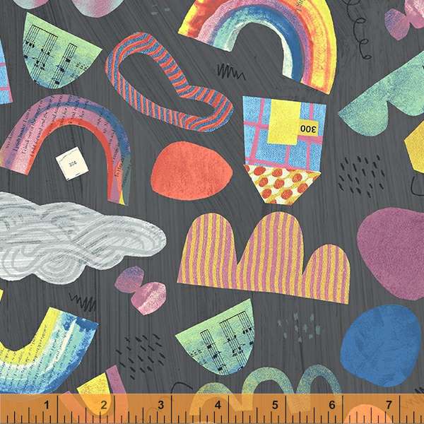 Happy by Carrie Bloomston, Happy Day Mixtape in Charcoal, per half-yard