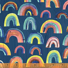 Load image into Gallery viewer, Happy by Carrie Bloomston, Paper Rainbows in Indigo, per half-yard