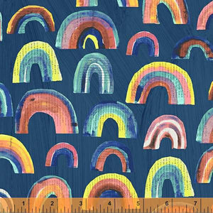 Happy by Carrie Bloomston, Paper Rainbows in Indigo, per half-yard