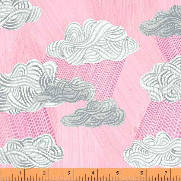 Happy by Carrie Bloomston, Silver Lining in Pink, per half-yard