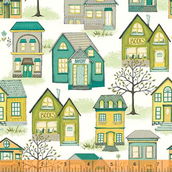 Be My Neighbor by Terri Degenkolb, Houses in Ivory, per half-yard