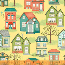 Load image into Gallery viewer, Be My Neighbor by Terri Degenkolb, Houses in Pale Yellow, per half-yard