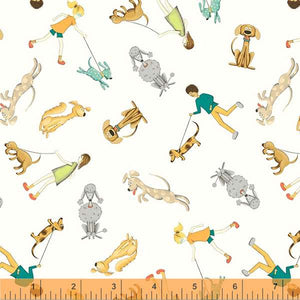 Be My Neighbor by Terri Degenkolb, Dog Walkers in Ivory, per half-yard