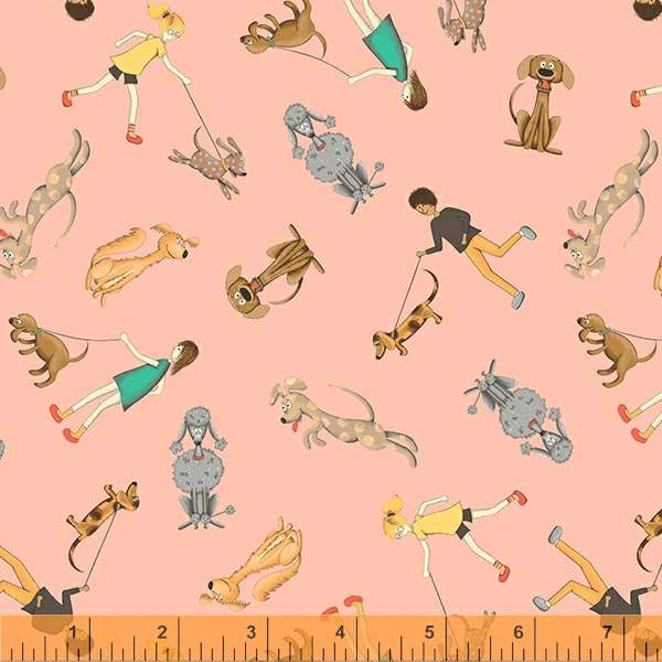 Be My Neighbor by Terri Degenkolb, Dog Walkers in Blush, per half-yard
