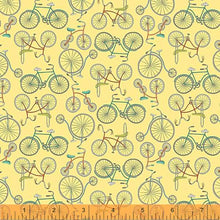 Load image into Gallery viewer, Be My Neighbor by Terri Degenkolb, Bicycles in Pale Yellow, per half-yard