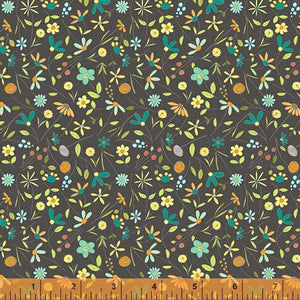 Be My Neighbor by Terri Degenkolb, Tiny Floral in Charcoal, per half-yard