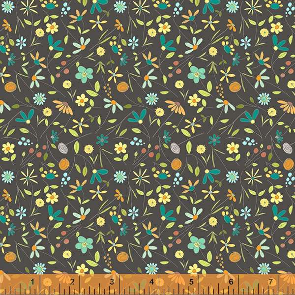 Be My Neighbor by Terri Degenkolb, Tiny Floral in Charcoal, per half-yard
