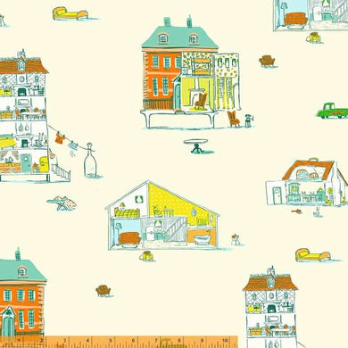 Lucky Rabbit, Dollhouse in Turquoise by Heather Ross for Windham Fabrics, per half-yard