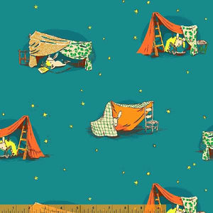 Lucky Rabbit, Quilt Tent in Aqua by Heather Ross for Windham Fabrics, per half-yard