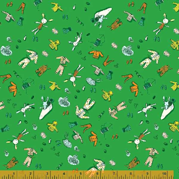Lucky Rabbit, Doll Clothes in Green by Heather Ross for Windham Fabrics, per half-yard