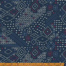 Load image into Gallery viewer, Indigo Stitches, Sashiko Sampler in Navy by Whistler Studios for Windham Fabrics, per half-yard