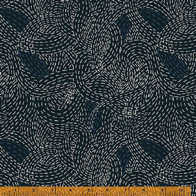 Indigo Stitches, Stitched Waves in Indigo by Whistler Studios for Windham Fabrics, per half-yard