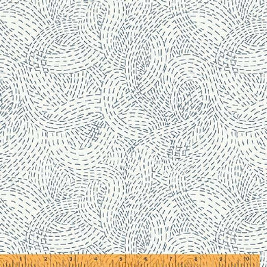 Indigo Stitches, Stitched Waves in Ivory by Whistler Studios for Windham Fabrics, per half-yard