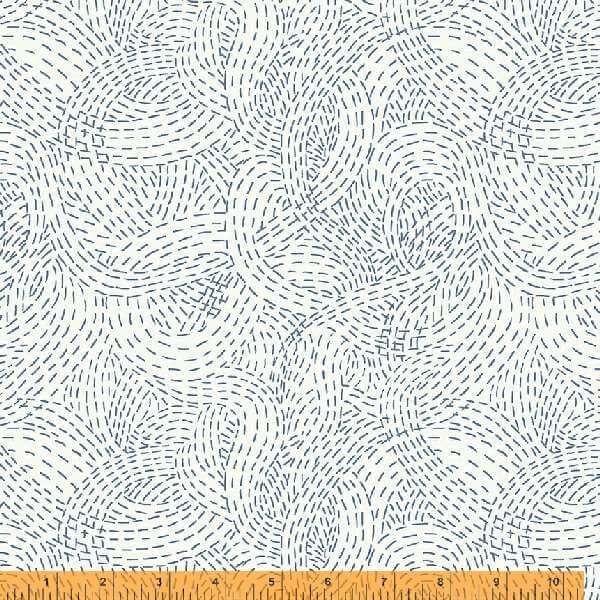 Indigo Stitches, Stitched Waves in Ivory by Whistler Studios for Windham Fabrics, per half-yard