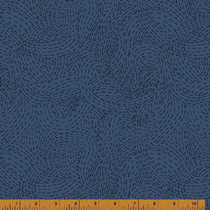 Indigo Stitches, Stitched Waves in Denim by Whistler Studios for Windham Fabrics, per half-yard