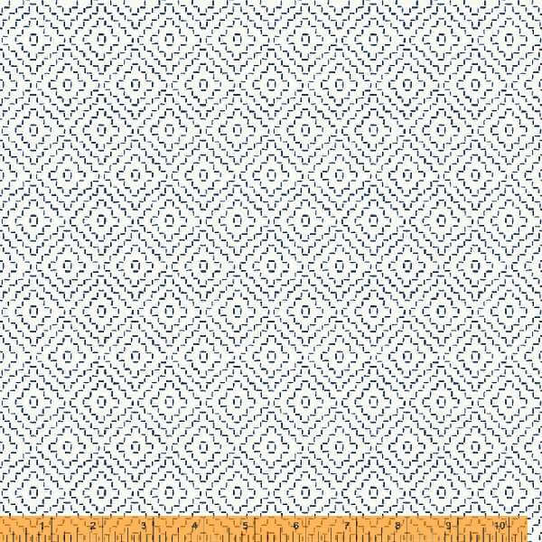 Indigo Stitches, Diamond in Ivory by Whistler Studios for Windham Fabrics, per half-yard