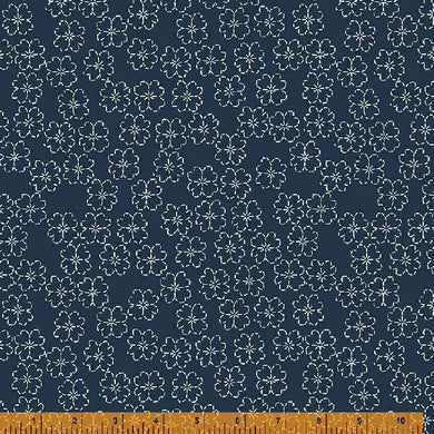 Indigo Stitches, Blossom in Navy by Whistler Studios for Windham Fabrics, per half-yard