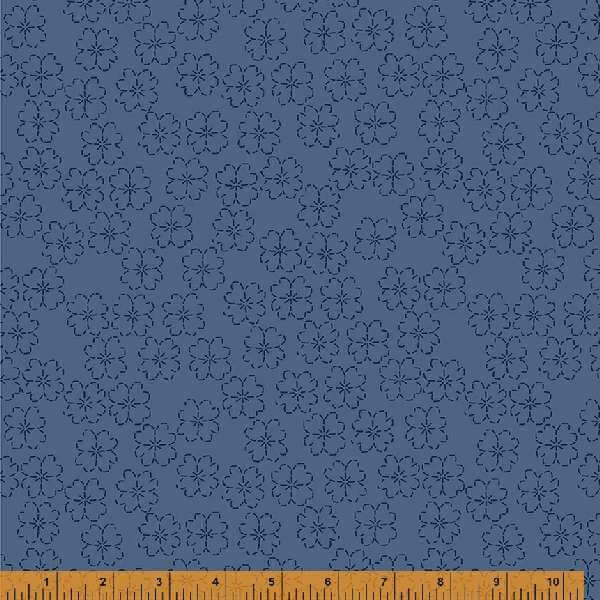 Indigo Stitches, Blossom in Slate Blue by Whistler Studios for Windham Fabrics, per half-yard