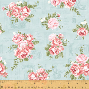 Wish You Were Here, Momento in Blue by Whistler Studios for Windham Fabrics, per half-yard