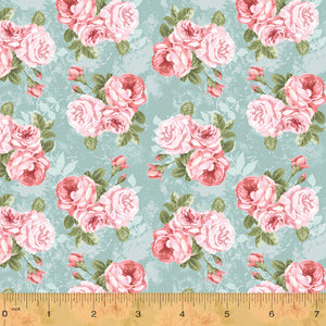 Wish You Were Here, Corsage in Blue by Whistler Studios for Windham Fabrics, per half-yard