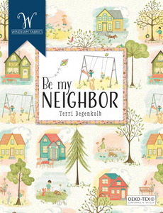 Be My Neighbor by Terri Degenkolb, Trees in Light Grey, per half-yard