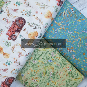 *Closeout Sale* Farm Meadow, Farm Scene in Ivory, per half-yard