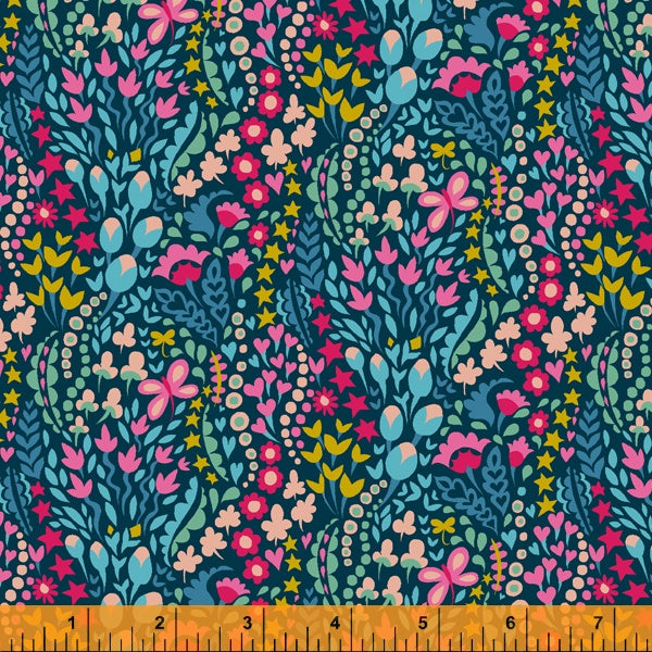 Eden by Sally Kelly, Flower Blanket in Dark Blue, per half-yard