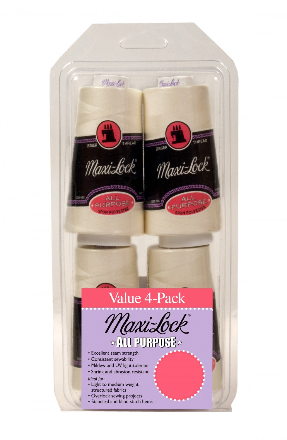 Maxi-Lock Polyester Serger Thread Set (4 cones) 3,000yds - EggShell