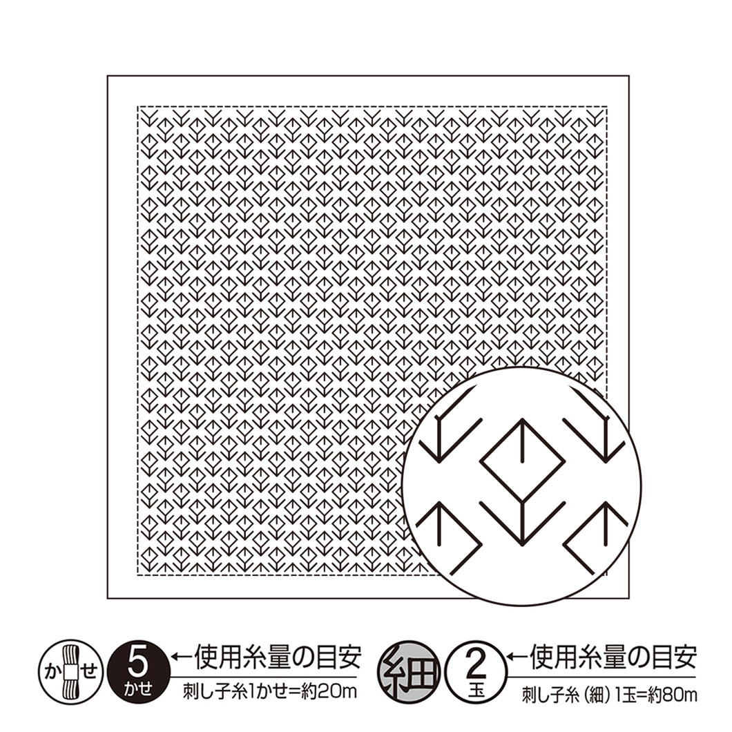 Olympus #H-1076, Japanese Sashiko Hitomezashi, Hana-Fukin Sashiko Sampler, Flower Field (White)