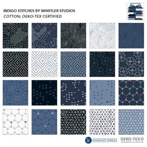 BUNDLE (Select Size): Windham Fabrics, Indigo Stitches by Whistler Studios, 20 prints
