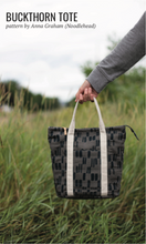 Load image into Gallery viewer, Quarry Trail, Block Print in Pepper, Essex Cotton/Linen Blend per half-yard