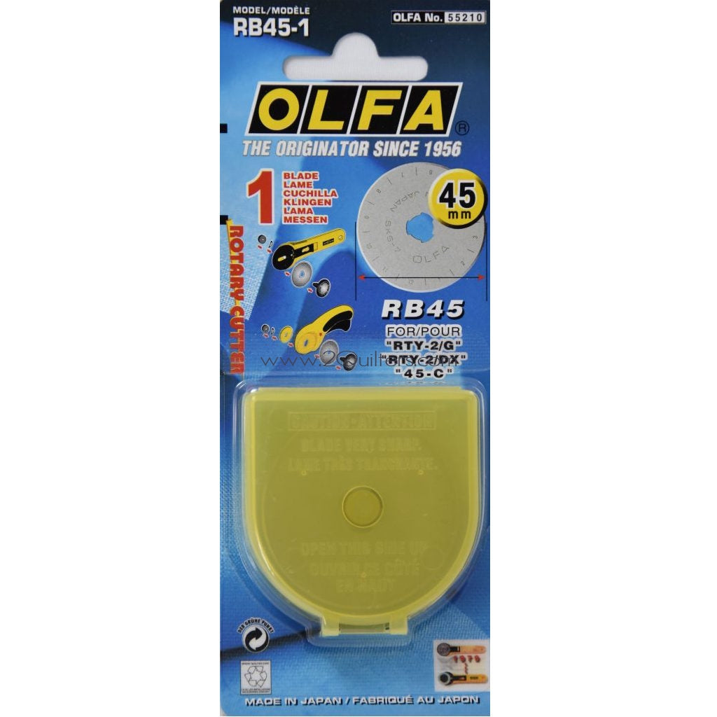  OLFA 45mm Rotary Cutter Replacement Blade, 1 Blade (RB45H-1) -  Tungsten Steel Endurance® Circular Rotary Fabric Cutter Blade for Quilting,  Sewing, and Crafts, Fits Most 45mm Rotary Cutters : Arts, Crafts