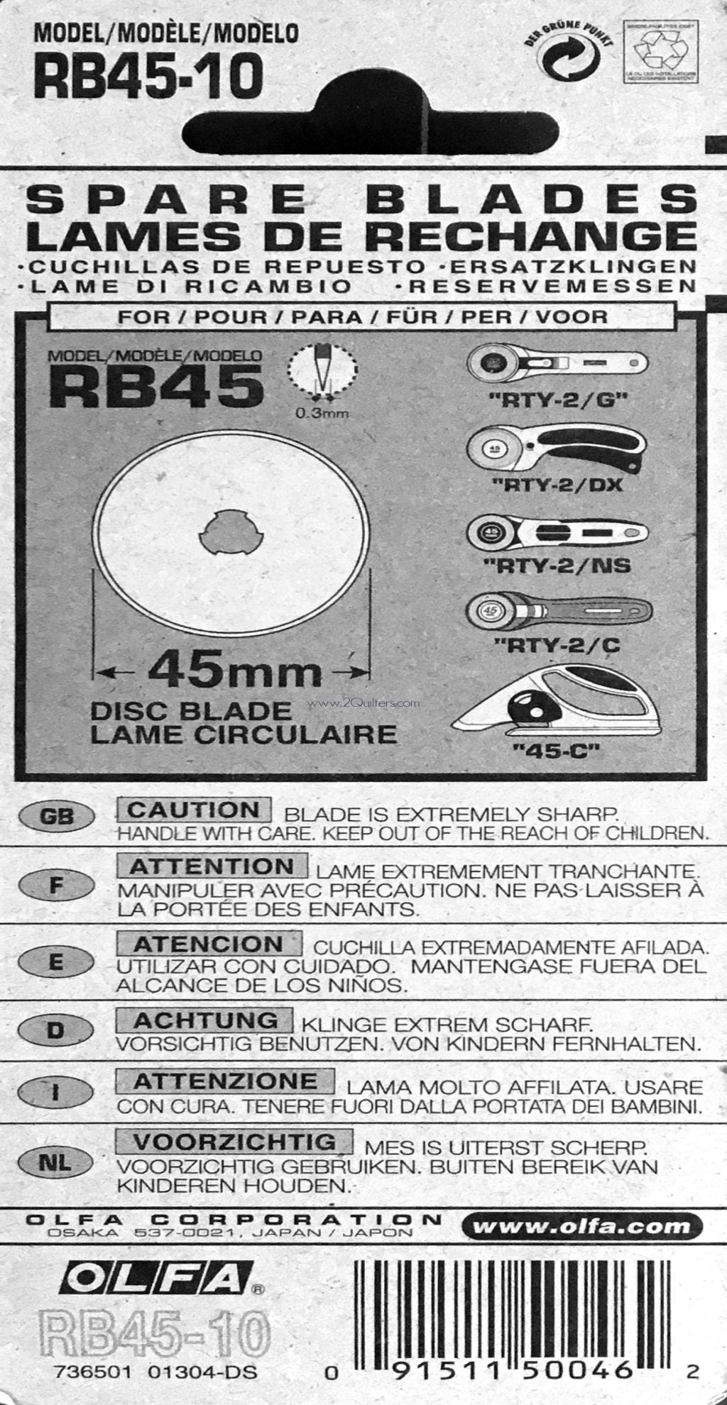 RB45-2 45MM Rotary Blade 2ct 1079062 Olfa#1 - 091511600971