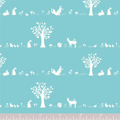 *Closeout Sale* Storyboek Drie, Forest Friends Aqua, per half-yard