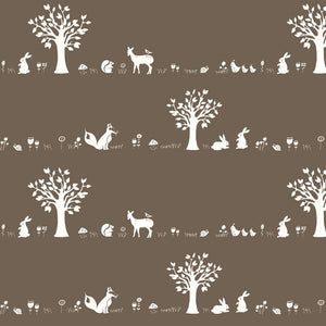 *Closeout Sale* Storyboek Drie, Forest Friends Brown, per half-yard