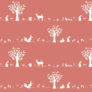 *Closeout Sale* Storyboek Drie, Forest Friends Coral, per half-yard