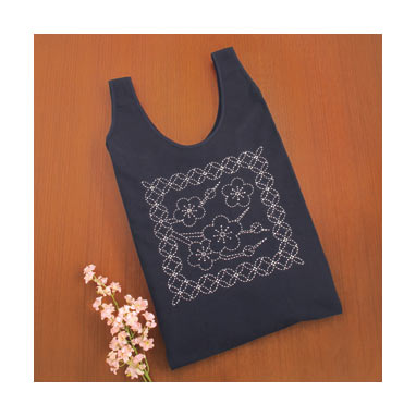 Ready To Stitch ** Olympus #SK-289 Japanese Sashiko Shopping Bag Kit – Sakura Cherry Blossoms Wreath