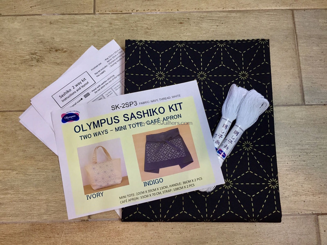 Olympus Sashiko Kit - 2 ways: Mini Tote or Cafe Apron (Asanoha, Hemp L –  2Quilters