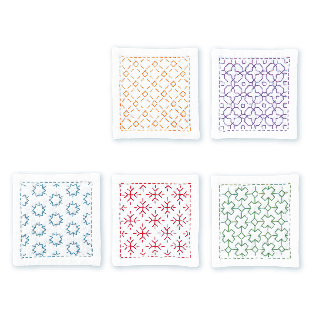 Olympus Japanese Sashiko Hitomezashi Coasters Kit (set of 5) with Thin Threads - Select Design
