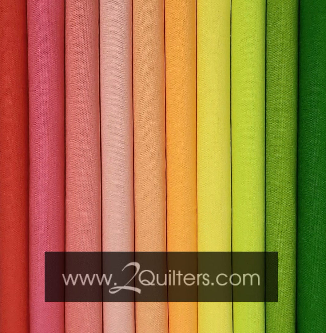 Bundle (select size) Kona Cotton: 2Quilters Spring Time palette, 10 pcs